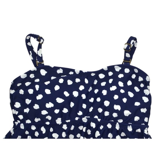 Island Escape Women's Triple Tiered Tankini Top in Navy Blue & White Polka Dots - Picture 3 of 16